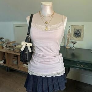 baby pink coquette express lace trim cami, size M